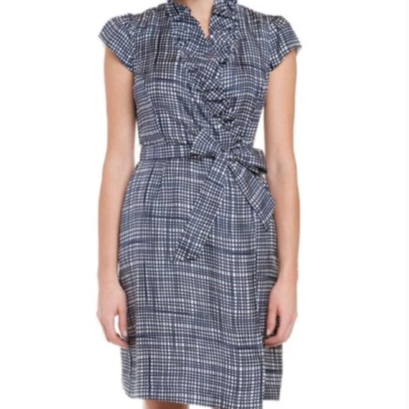 Elizabeth McKay Scotland Silk Wrap Dress Blue Check - Picture 2 of 12